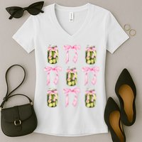 Canned Pickle Coquette Bows With Cute Pickle Jar Women's V-Neck T-Shirt
