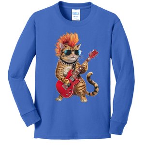 Cute Punk Cat RockN Roll Goth Cat Guitar Band Funny Great Gift Kids Long Sleeve Shirt