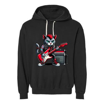 Cute Punk Cat RockN Roll Goth Cat Guitar Band Funny Music Gift Garment-Dyed Fleece Hoodie