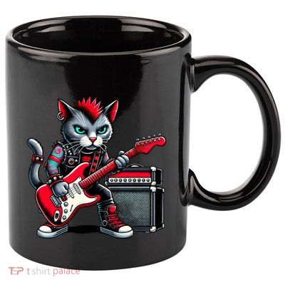 Cute Punk Cat RockN Roll Goth Cat Guitar Band Funny Music Gift 11oz C Handle Ceramic Mug