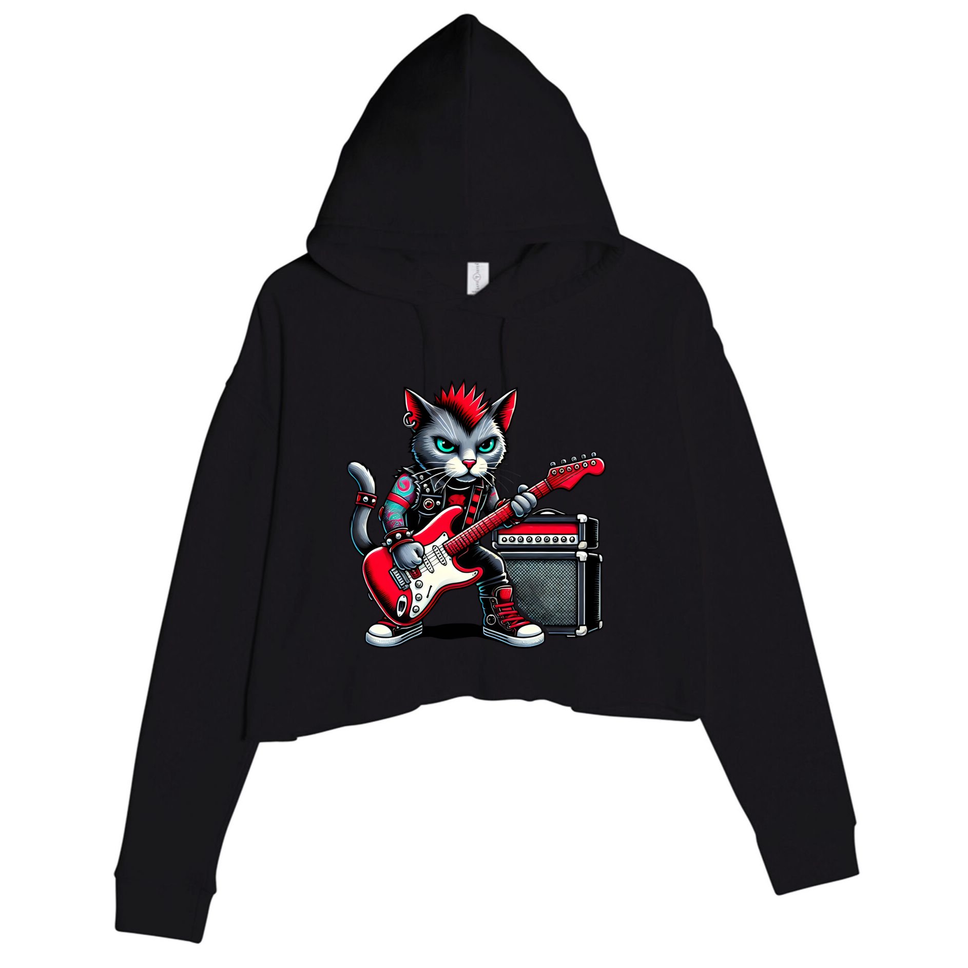 Cute Punk Cat RockN Roll Goth Cat Guitar Band Funny Music Gift Crop Fleece Hoodie