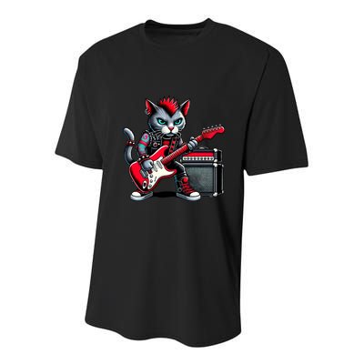 Cute Punk Cat RockN Roll Goth Cat Guitar Band Funny Music Gift Youth Performance Sprint T-Shirt