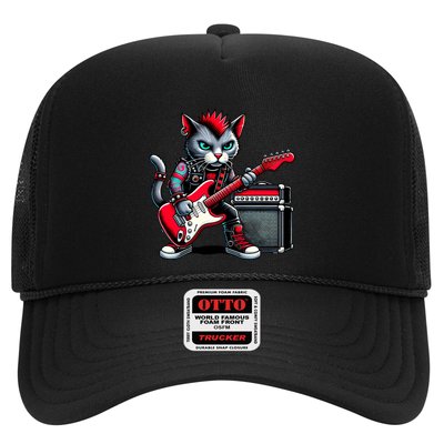 Cute Punk Cat RockN Roll Goth Cat Guitar Band Funny Music Gift Trucker Hat