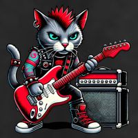 Cute Punk Cat RockN Roll Goth Cat Guitar Band Funny Music Gift Hat
