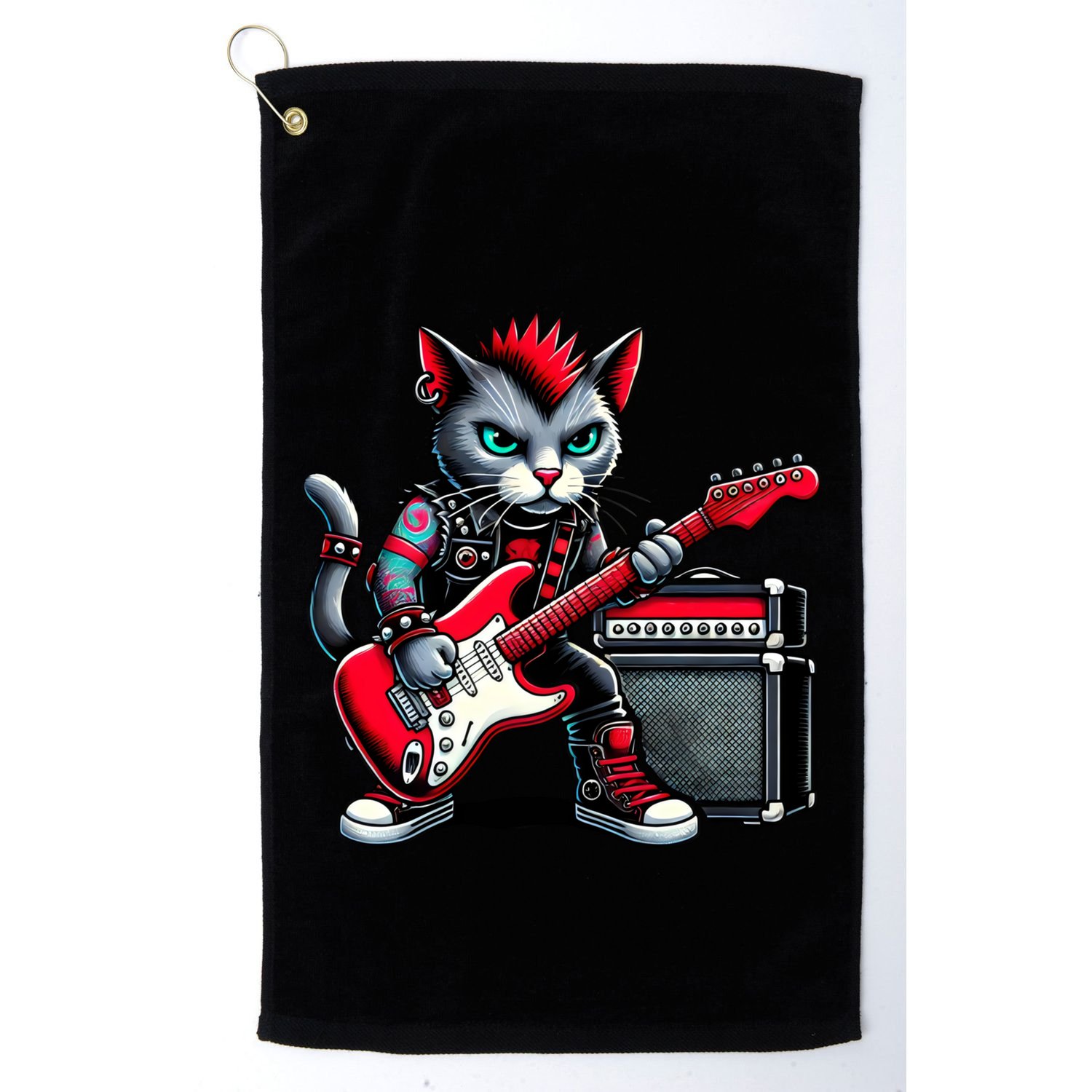 Cute Punk Cat RockN Roll Goth Cat Guitar Band Funny Music Gift Golf Towel