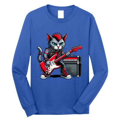 Cute Punk Cat RockN Roll Goth Cat Guitar Band Funny Music Gift Long Sleeve Shirt