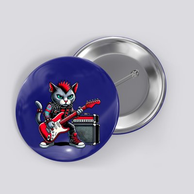 Cute Punk Cat RockN Roll Goth Cat Guitar Band Funny Music Gift Button