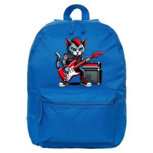 Cute Punk Cat RockN Roll Goth Cat Guitar Band Funny Music Gift 16 in Basic Backpack