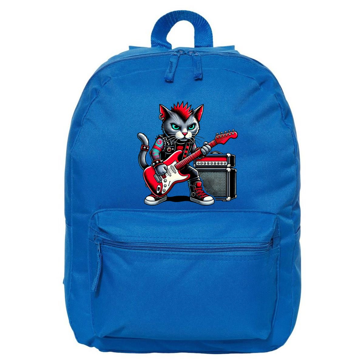 Cute Punk Cat RockN Roll Goth Cat Guitar Band Funny Music Gift 16 in Basic Backpack