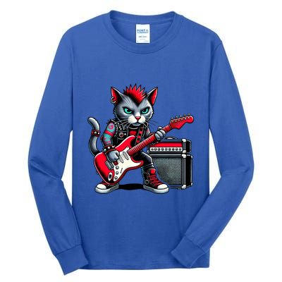 Cute Punk Cat RockN Roll Goth Cat Guitar Band Funny Music Gift Tall Long Sleeve T-Shirt