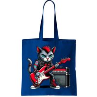 Cute Punk Cat RockN Roll Goth Cat Guitar Band Funny Music Gift Tote Bag