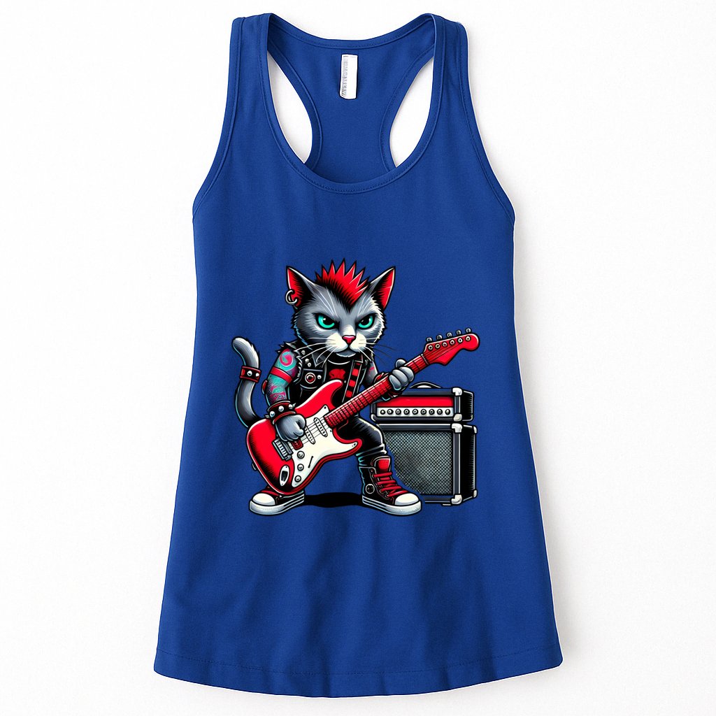 Cute Punk Cat RockN Roll Goth Cat Guitar Band Funny Music Gift Womens Tank Top