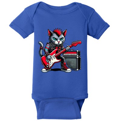 Cute Punk Cat RockN Roll Goth Cat Guitar Band Funny Music Gift Baby Bodysuit