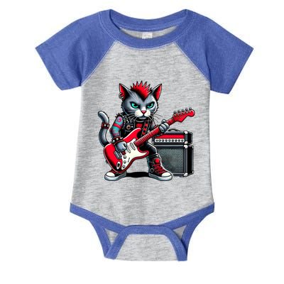Cute Punk Cat RockN Roll Goth Cat Guitar Band Funny Music Gift Infant Baby Jersey Bodysuit