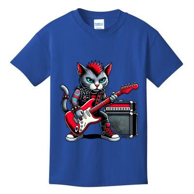 Cute Punk Cat RockN Roll Goth Cat Guitar Band Funny Music Gift Kids T-Shirt