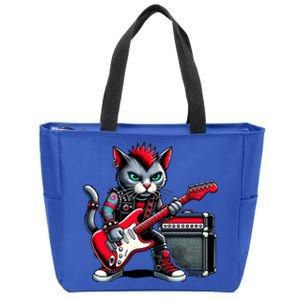 Cute Punk Cat RockN Roll Goth Cat Guitar Band Funny Music Gift Zip Tote Bag