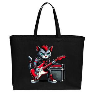 Cute Punk Cat RockN Roll Goth Cat Guitar Band Funny Music Gift Cotton Canvas Jumbo Tote