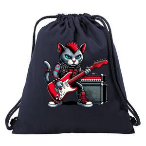 Cute Punk Cat RockN Roll Goth Cat Guitar Band Funny Music Gift Drawstring Bag