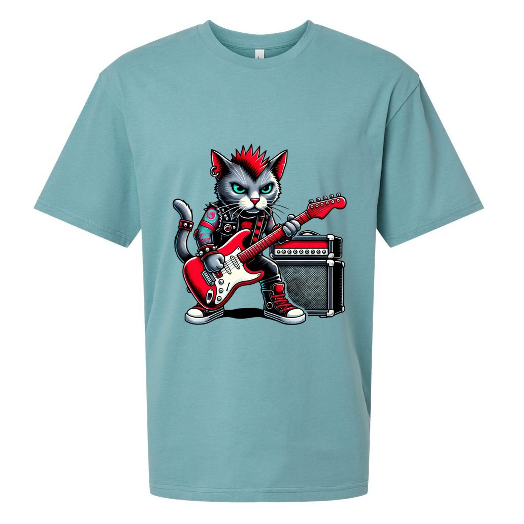 Cute Punk Cat RockN Roll Goth Cat Guitar Band Funny Music Gift Sueded Cloud Jersey T-Shirt