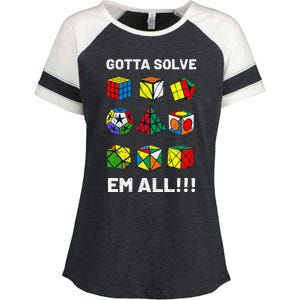 Competitive Puzzle Cube Gotta Solve Em All  Enza Ladies Jersey Colorblock Tee