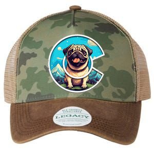 Colorado Pug Cute Cartoon Pug Dog In The Mountains C Logo Legacy Tie Dye Trucker Hat