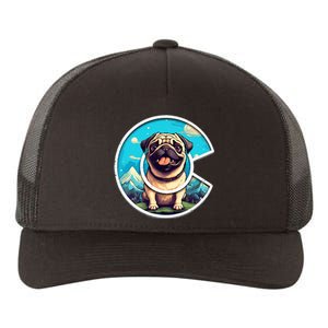 Colorado Pug Cute Cartoon Pug Dog In The Mountains C Logo Yupoong Adult 5-Panel Trucker Hat