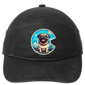 Colorado Pug Cute Cartoon Pug Dog In The Mountains C Logo 7-Panel Snapback Hat