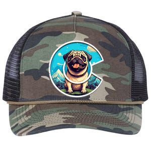 Colorado Pug Cute Cartoon Pug Dog In The Mountains C Logo Retro Rope Trucker Hat Cap