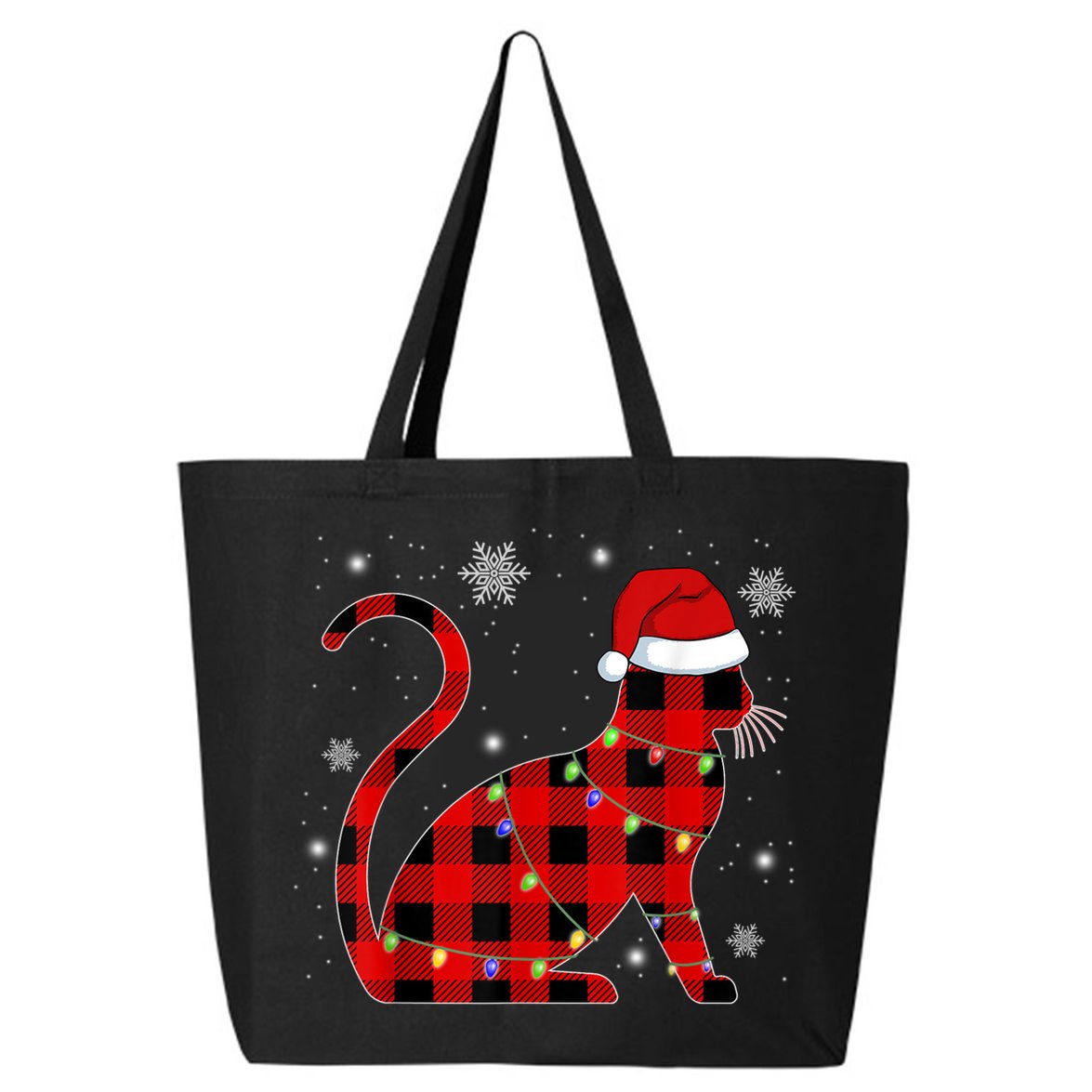 Christmas Plaid Cat Holiday Cute 25L Jumbo Tote
