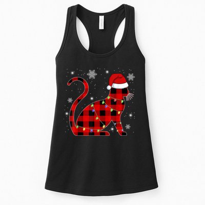 Christmas Plaid Cat Holiday Cute Womens Tank Top