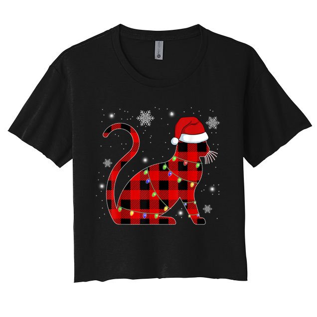 Christmas Plaid Cat Holiday Cute Crop Top