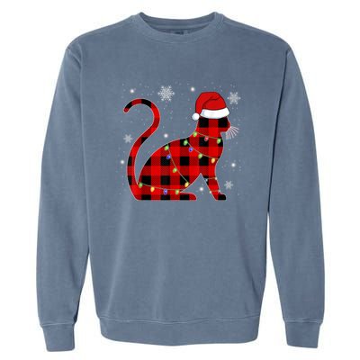 Christmas Plaid Cat Holiday Cute Garment-Dyed Sweatshirt