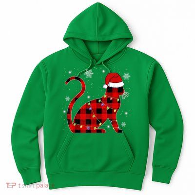 Christmas Plaid Cat Holiday Cute Hoodie