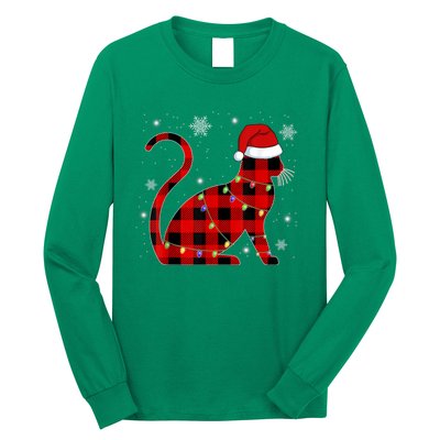 Christmas Plaid Cat Holiday Cute Long Sleeve Shirt