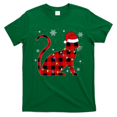 Christmas Plaid Cat Holiday Cute T-Shirt