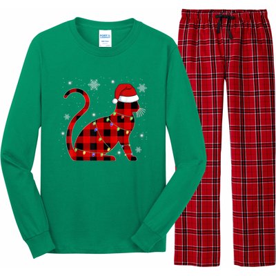 Christmas Plaid Cat Holiday Cute Long Sleeve Pajama Set