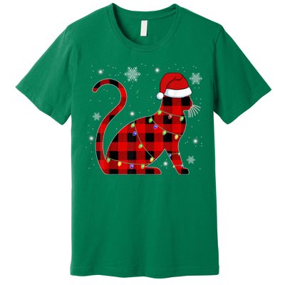 Christmas Plaid Cat Holiday Cute Premium T-Shirt