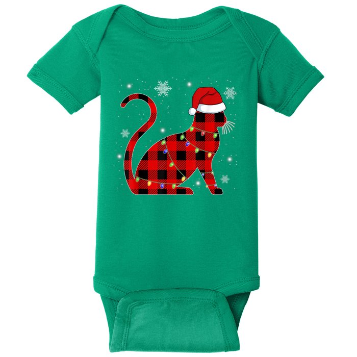 Christmas Plaid Cat Holiday Cute Baby Bodysuit