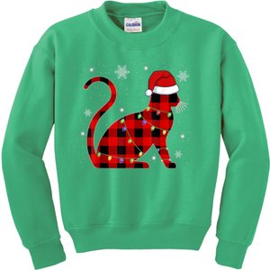 Christmas Plaid Cat Holiday Cute Kids Sweatshirt