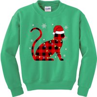 Christmas Plaid Cat Holiday Cute Kids Sweatshirt