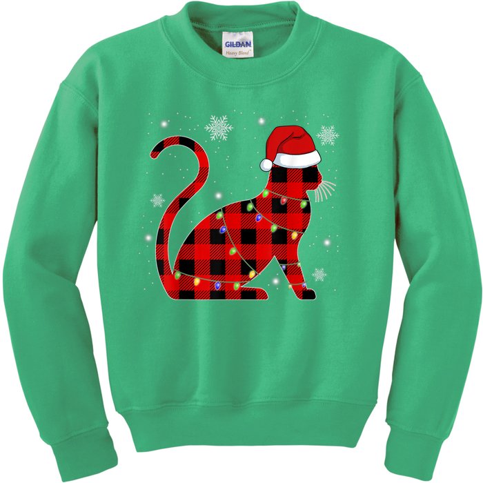 Christmas Plaid Cat Holiday Cute Kids Sweatshirt