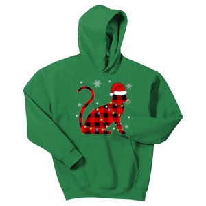 Christmas Plaid Cat Holiday Cute Kids Hoodie