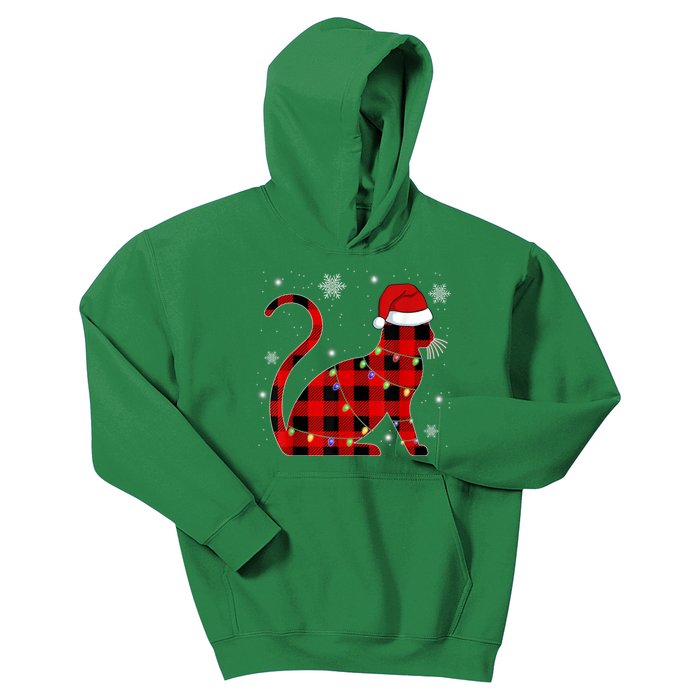 Christmas Plaid Cat Holiday Cute Kids Hoodie