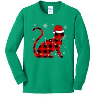 Christmas Plaid Cat Holiday Cute Kids Long Sleeve Shirt