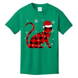 Christmas Plaid Cat Holiday Cute Kids T-Shirt