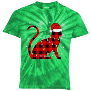 Christmas Plaid Cat Holiday Cute Kids Tie-Dye T-Shirt