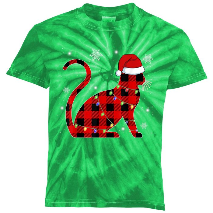 Christmas Plaid Cat Holiday Cute Kids Tie-Dye T-Shirt