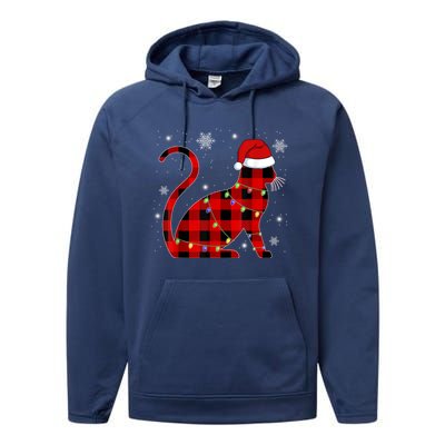 Christmas Plaid Cat Holiday Cute Performance Fleece Hoodie