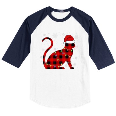 Christmas Plaid Cat Holiday Cute Baseball Sleeve Shirt