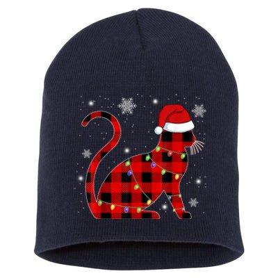 Christmas Plaid Cat Holiday Cute Short Acrylic Beanie